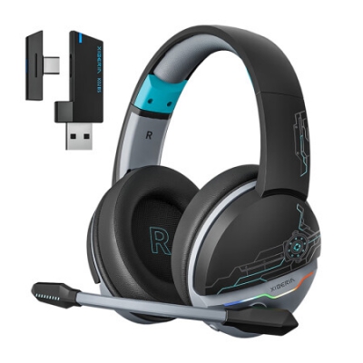 西伯利亚 K02BS 2.4G真无线蓝牙游戏耳机头戴式手机低延迟电竞专用三模耳机台式电脑耳机麦克风二合一 黑蓝色